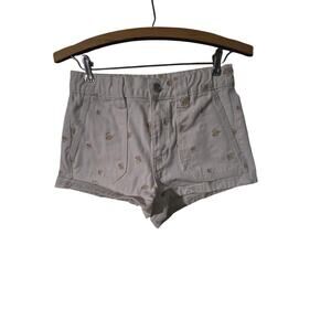 Pacsun Women’s Cream Beige Mushroom Embroidered Denim Shorts Size Small